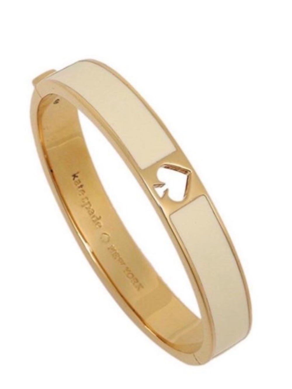 kate spade gold-tone and white enamel spade cutout bangle bracelet
